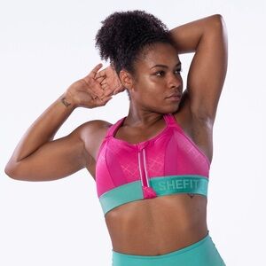 Shefit Flex Ultimate Sports Bra High Impact Front Close Hot Pink Turquoise XXL